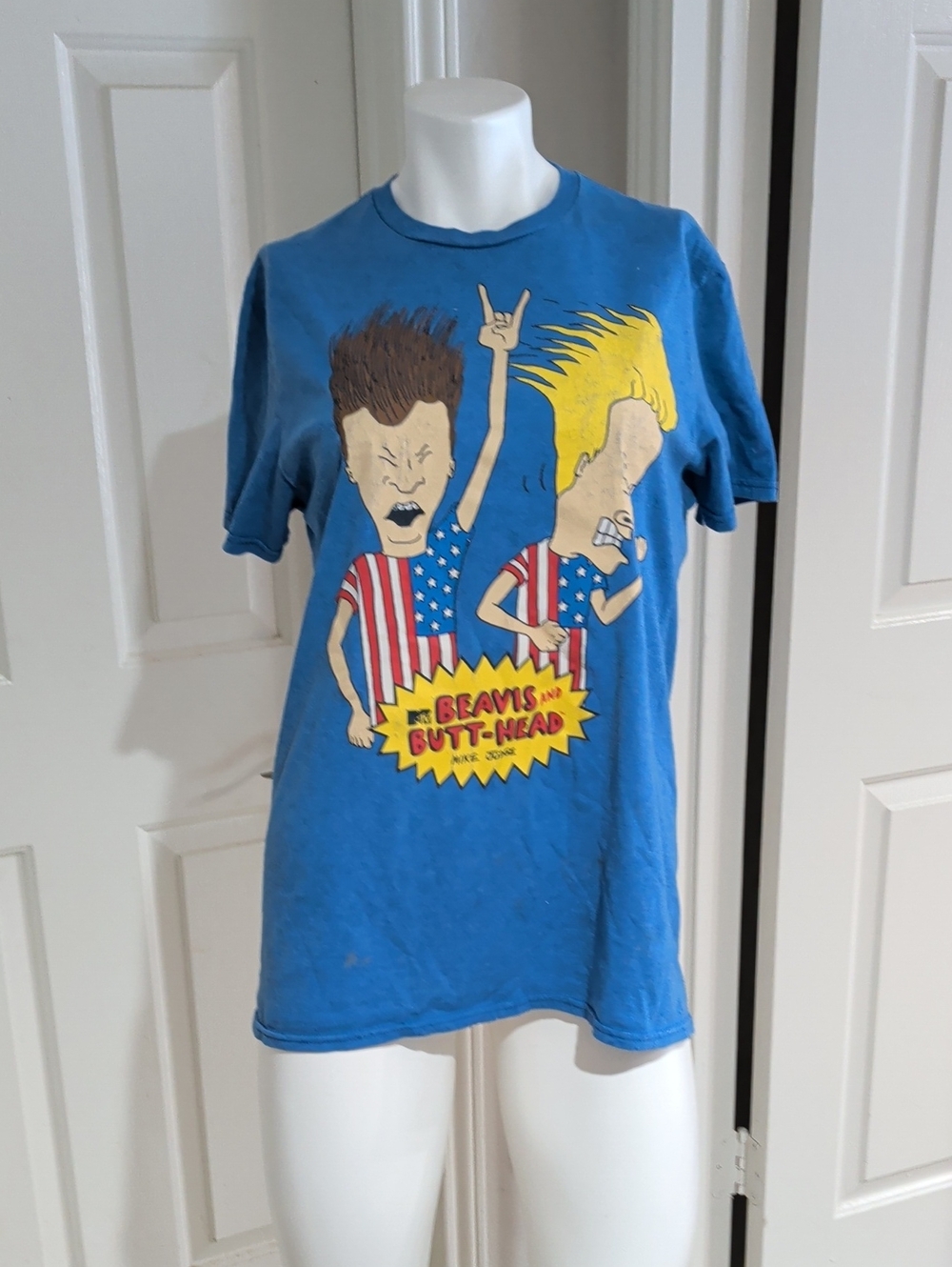 Retro 2018 MTV Blue Beavis and Butt-Head Graphic Short Sleeve Tee Women's Medium